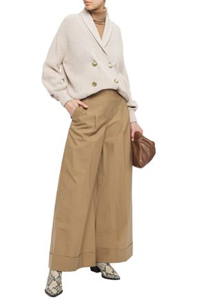Brunello Cucinelli Crinkled Cotton-blend Wide-leg Pants In Sand