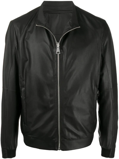 Drome Zipped Leather Bomber Jacket In Black