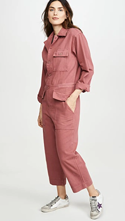 Current Elliott The Richland Cropped Cotton And Linen-blend Jumpsuit In Washed Down Berry