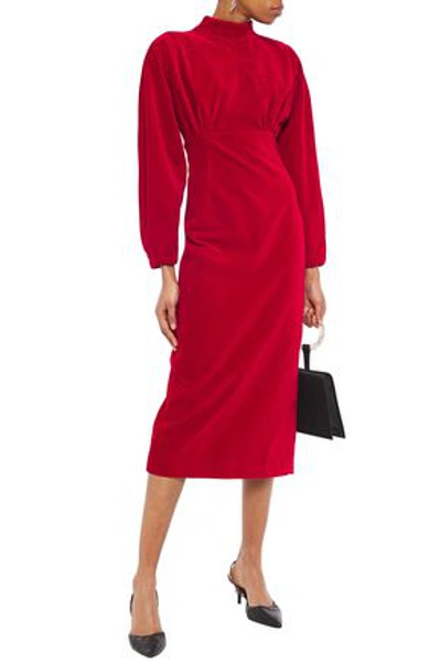 Emilia Wickstead Open-back Cotton-velvet Midi Dress In Claret