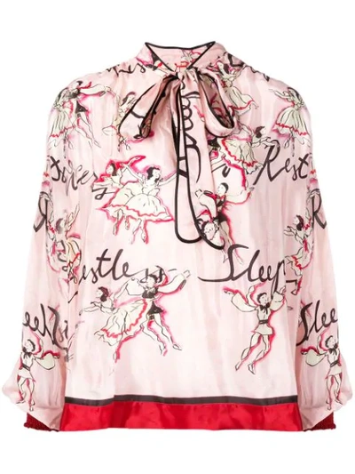 F.r.s For Restless Sleepers Alfito Tie-neck Printed Satin Blouse In Pink