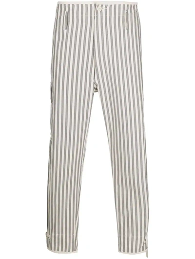 Junya Watanabe Striped Tapered Belted-hem Trousers In White