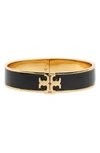 Tory Burch Kira Logo Enamel Hinged Cuff Bracelet In Gold