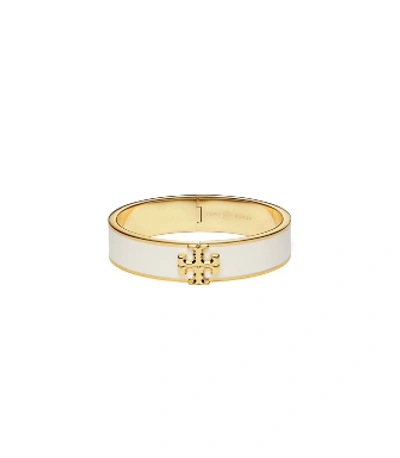 Tory Burch Enamel Brass Bracelet With Logo In Tory Gold/new Ivory