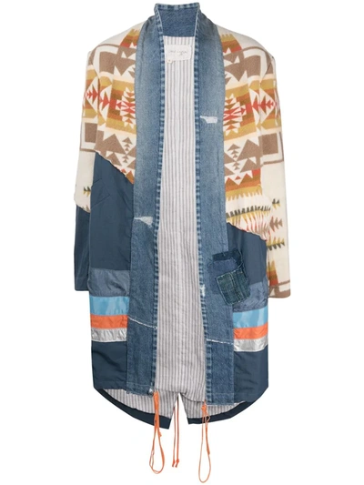 Greg Lauren Panelled Oversized-fit Coat In Blue