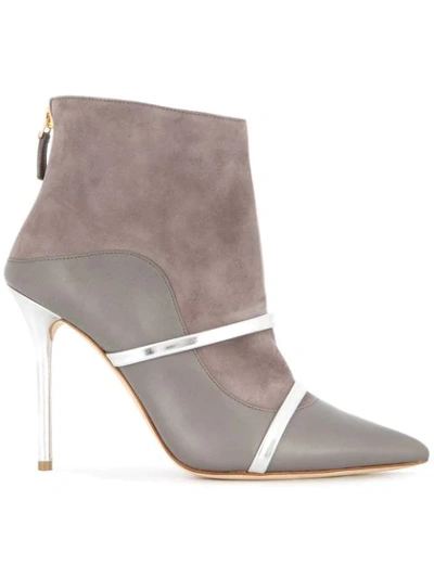 Malone Souliers Madison Metallic-trimmed Leather And Suede Ankle Boots In Grey