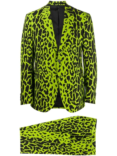 Versace Leopard Single-breasted Suit In Green