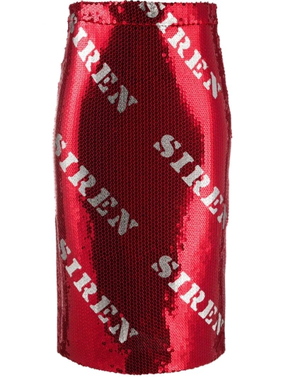 Moschino Siren Sequinned Pencil Skirt In Red