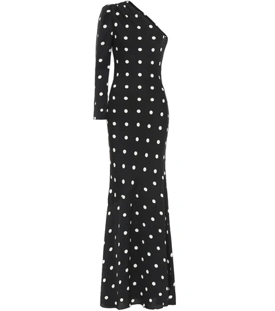 Rebecca Vallance Penelope One-shoulder Polka-dot Crepe Maxi Dress In Black