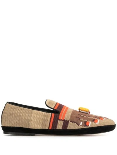 Loewe Embellished Canvas Loafers In Brown