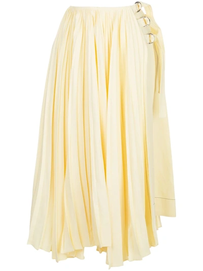 Proenza Schouler Asymmetric Pleated Side Buckle Skirt In Yellow