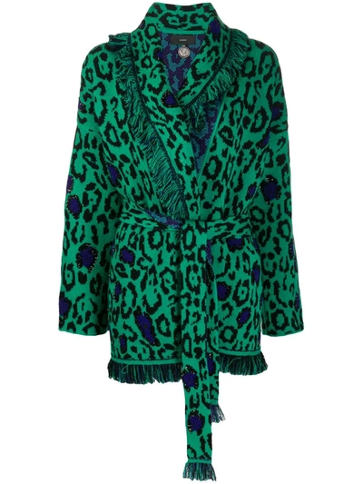 Alanui Glam Jaguar Embroidered Cardigan In Green
