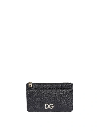 Dolce & Gabbana Dauphine Leather Top-zip Card Holder In Nero