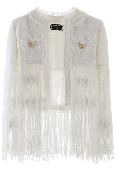 Balmain Fringed Jacket In White