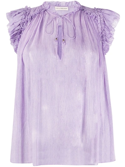 Ulla Johnson Clea Sheer Flutter-sleeve Blouse In Purple