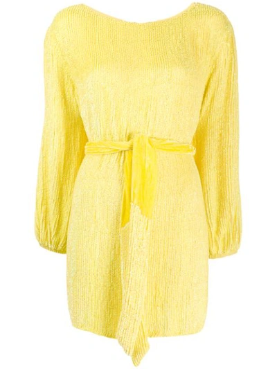 Retroféte Velvet-trimmed Sequined Chiffon Mini Dress In Yellow