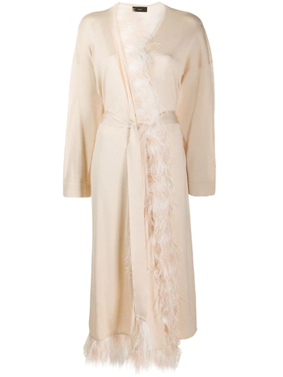 Alanui Feather-trimmed Kimono In Neutrals