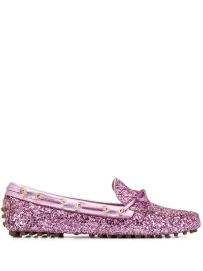 Car Shoe Glitter Embellished Driving Shoes In Pink