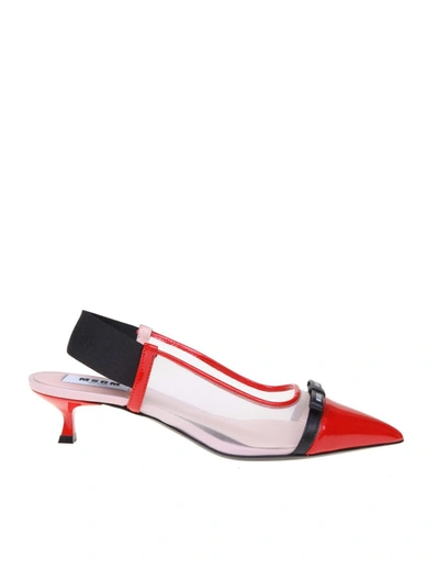 Msgm Slingback In Leather And Net Color Black In Red