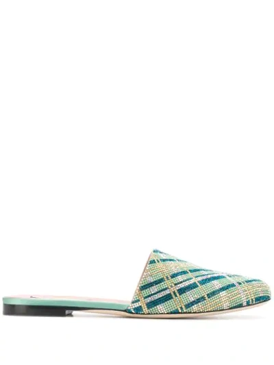 Marco De Vincenzo Crystal-embellished Flat Mules In Green