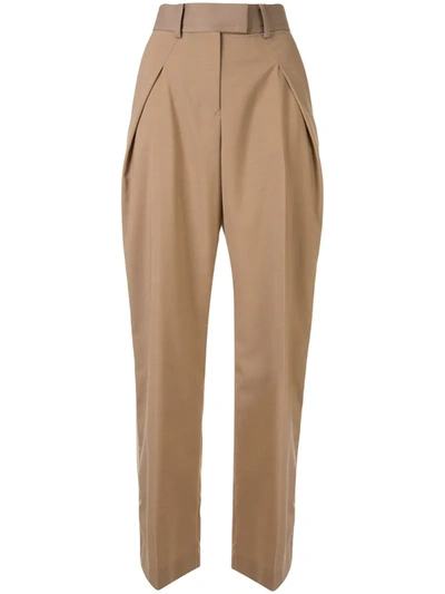 Sacai Stripe Detail Straight-leg Trousers In Brown