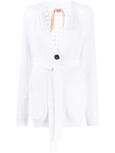 N°21 Elongated Belted Cardigan In White