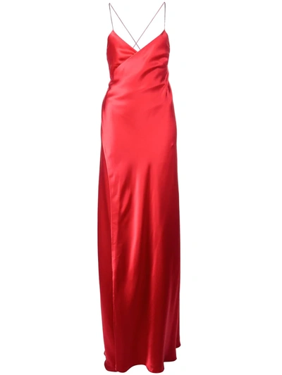 Michelle Mason Strappy Wrap Gown In Red