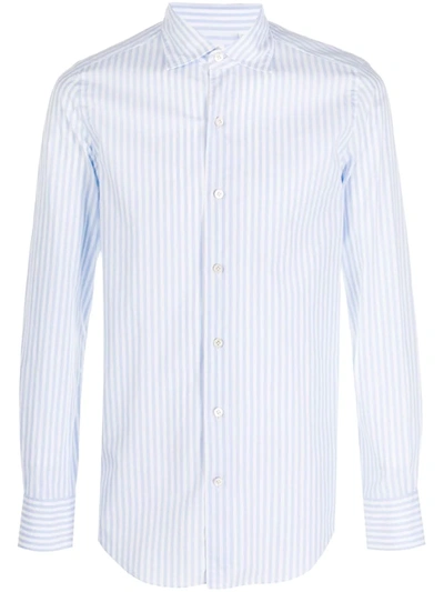 Finamore 1925 Napoli Striped Print Cotton Shirt In Blue
