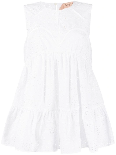 N°21 Embroidered Sleeveless Blouse In White
