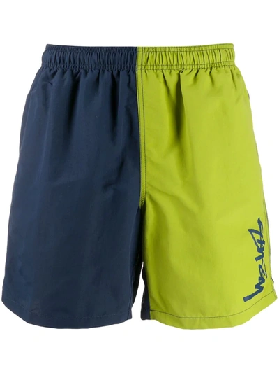 Stussy Two-tone Logo Print Track Shorts In Blue