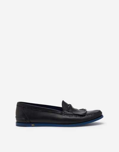 Dolce & Gabbana Segesta Calfskin Mocassins In Nero/blu Elettrico