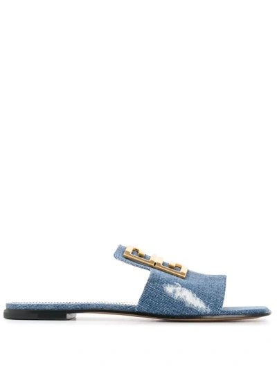 Givenchy Denim Slides With Logo In Blue