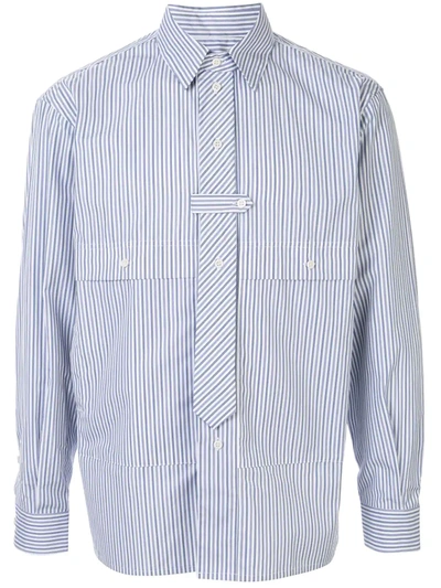 Gr-uniforma Tie-detail Striped Shirt In Blue