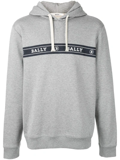 Bally Logo Trim Hoodie In Grey