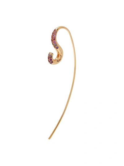 Charlotte Chesnais 18kt Yellow Gold Hook Sapphire And Amethyst Earring In Pink Amethyst & Saph