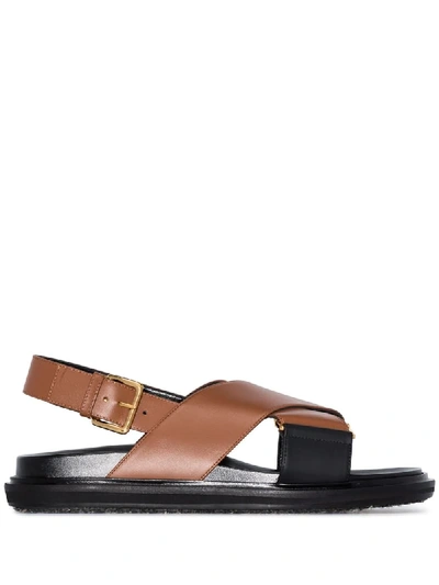 Marni Fussbett Cross-over Strap Sandals In Brown