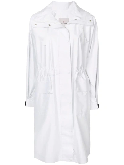 Moncler Gathered Waist Hooded Raincoat In White