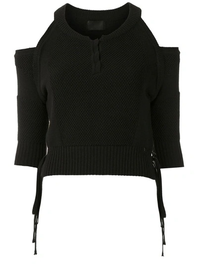 Andrea Bogosian Cold-shoulder Knitted Crop Top In Black