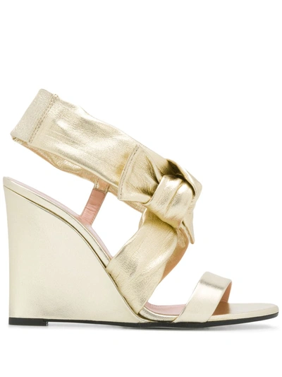 Pollini Bow Detail Wedge Heel Sandals In Gold