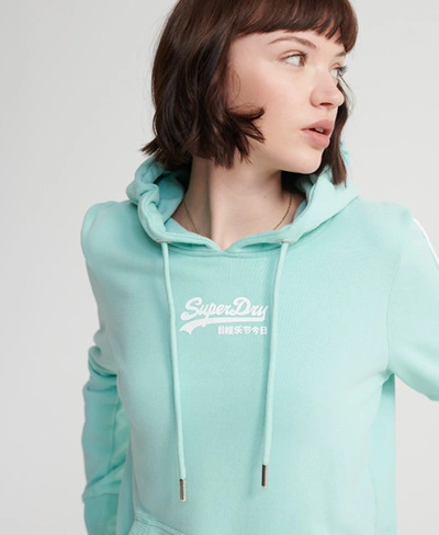 Superdry Vintage Logo Micro Piping Loopback Hoodie In Turquoise