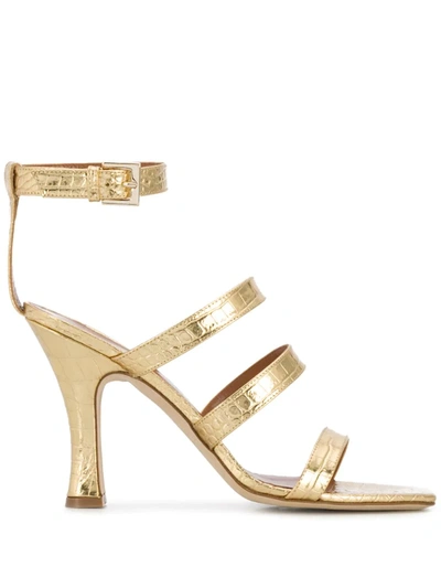 Paris Texas Metallic Snakeskin Effect 95mm Sandals In Gold