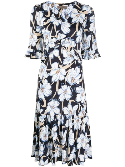 D-exterior Ruffled Floral Dress In Blue