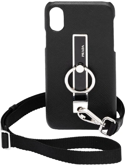Prada Neck Strap Iphone X/xs Phone Case In Black