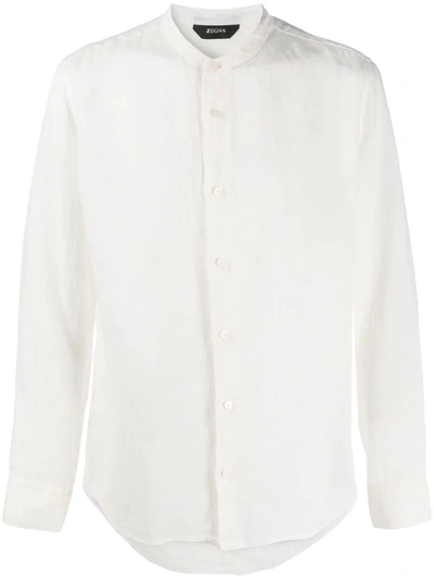 Z Zegna Long Sleeve Mandarin Collar Shirt In White