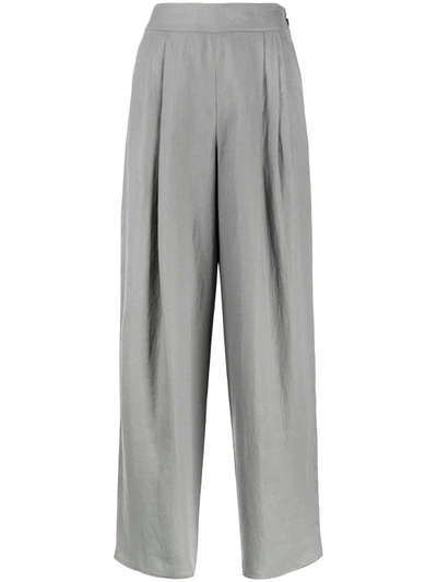 Emporio Armani Pleated Wide-leg Trousers In Grey