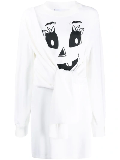Moschino Pumpkin Face Layered Sweatshirt Dress In White
