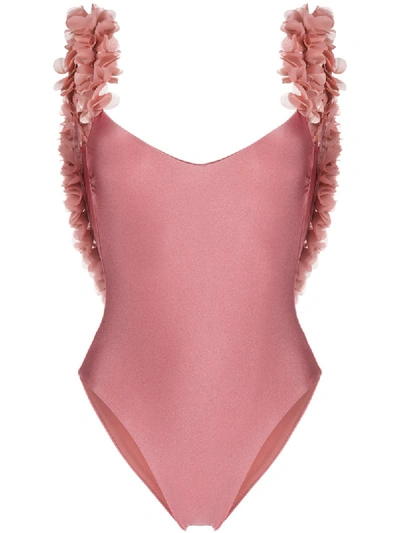 La Reveche Amira 3d Floral Strap Swimsuit In Pink