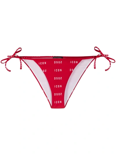 Dsquared2 Logo-print Side-tie Bikini Bottoms In Red