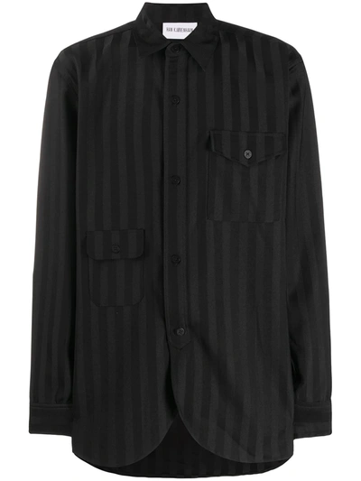 Han Kjobenhavn Shadow-stripe Flap-pocket Shirt In Black