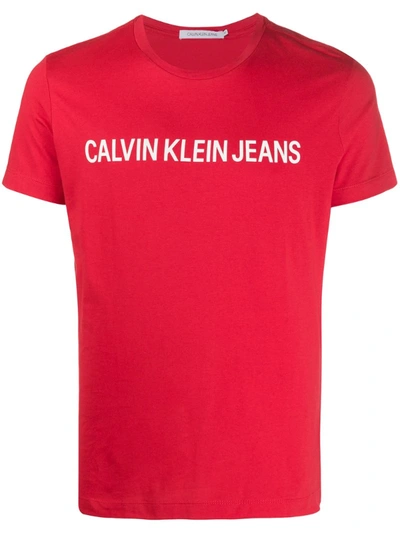 Calvin Klein Jeans Est.1978 Logo-print Slim Fit T-shirt In Red
